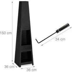 Relaxdays Brasero Extérieur, Tisonnier, Grille De Foyer & Support Pour Bois, Cheminée De Terrasse Acier, Jardin, Noir -Chauffage d'extérieur Soldes 32712811 5