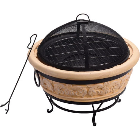 Braséro De Jardin à Bois Chauffage Extérieur Tisonnier Couvercle Grille Charbon BBQ Oxyde Magnésium Sable Teamson Home HR26303AA-S - Beige 6 Braséro De Jardin à Bois Chauffage Extérieur Tisonnier Couvercle Grille Charbon BBQ Oxyde Magnésium Sable Teamson Home HR26303AA-S - Beige – Image 4