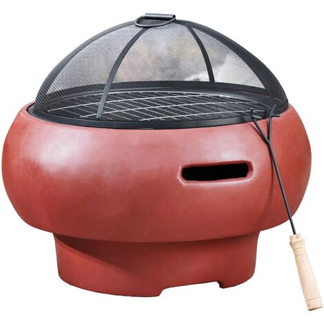 Braséro De Jardin à Bois Chauffage Extérieur Avec Tisonnier Couvercle Grille Charbon BBQ Ciment Rouge Teamson Home HR17501AC - Rouge 3 Braséro De Jardin à Bois Chauffage Extérieur Avec Tisonnier Couvercle Grille Charbon BBQ Ciment Rouge Teamson Home HR17501AC - Rouge