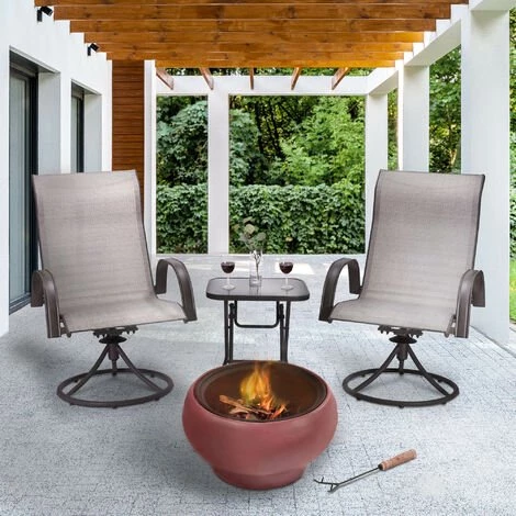 Braséro De Jardin à Bois Chauffage Extérieur Avec Tisonnier Couvercle Grille Charbon BBQ Ciment Rouge Teamson Home HR17501AC - Rouge 4 Braséro De Jardin à Bois Chauffage Extérieur Avec Tisonnier Couvercle Grille Charbon BBQ Ciment Rouge Teamson Home HR17501AC - Rouge – Image 2