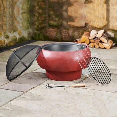 Braséro De Jardin à Bois Chauffage Extérieur Avec Tisonnier Couvercle Grille Charbon BBQ Ciment Rouge Teamson Home HR17501AC - Rouge 7 Braséro De Jardin à Bois Chauffage Extérieur Avec Tisonnier Couvercle Grille Charbon BBQ Ciment Rouge Teamson Home HR17501AC - Rouge – Image 5