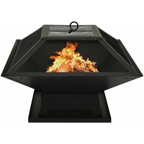YOUTHUP Foyer Et Barbecue Avec Tisonnier 2 En 1 46,5x46,5x37 Cm Acier - Noir 3 YOUTHUP Foyer Et Barbecue Avec Tisonnier 2 En 1 46,5x46,5x37 Cm Acier - Noir