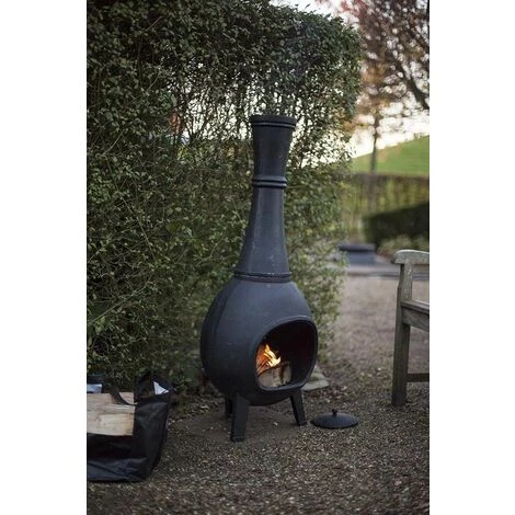 FANCY FLAMES Poêle D'extérieur En Fonte Noir - Noir 4 FANCY FLAMES Poêle D'extérieur En Fonte Noir - Noir – Image 2