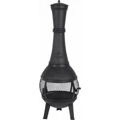 FANCY FLAMES Chauffe-terrasse En Fonte Et Contour En Maille Noir - Noir