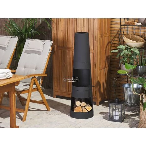 BELIANI Cheminée Extérieure Ronde En Acier Noir - Noir 4 BELIANI Cheminée Extérieure Ronde En Acier Noir - Noir – Image 2