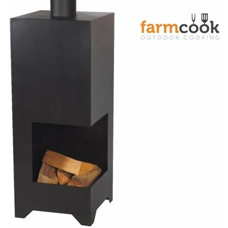 FARMCOOK Cheminée D'extérieur En Acier Dallas Noir - Noir 4 FARMCOOK Cheminée D'extérieur En Acier Dallas Noir - Noir – Image 2
