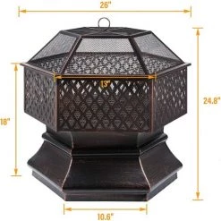 MVPOWER Foyer Extérieur, Cheminée De Jardin Hexagonale De 26 Pouces Avec Couvercle, 66x66x63cm, Avec Grill Et Poker, Pour Chauffage, Barbecue, Rassemblement 8 MVPOWER Foyer Extérieur, Cheminée De Jardin Hexagonale De 26 Pouces Avec Couvercle, 66x66x63cm, Avec Grill Et Poker, Pour Chauffage, Barbecue, Rassemblement -Chauffage d'extérieur Soldes 34116606 2