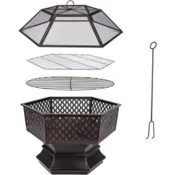 MVPOWER Foyer Extérieur, Cheminée De Jardin Hexagonale De 26 Pouces Avec Couvercle, 66x66x63cm, Avec Grill Et Poker, Pour Chauffage, Barbecue, Rassemblement 9 MVPOWER Foyer Extérieur, Cheminée De Jardin Hexagonale De 26 Pouces Avec Couvercle, 66x66x63cm, Avec Grill Et Poker, Pour Chauffage, Barbecue, Rassemblement -Chauffage d'extérieur Soldes 34116606 3
