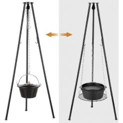 MVPOWER Barbecue Suspendu Sur Trépied, Trépied De Cuisine En Plein Air Pliant Campfire Griller, Réglage En Hauteur Par Chaîne, Pour Bouilloires à Goulache, Cocotte, Gril Pivotant Et Gril,Charge Max 10kg -Chauffage d'extérieur Soldes 34116713 3