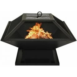 ASUPERMALL Foyer Et Barbecue Avec Tisonnier 2 En 1 46,5x46,5x37 Cm Acier