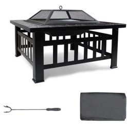 TODECO Foyer De Chauffage 3 En 1, BBQ Brasero, 81 X 81 X 45 Cm, Noir, Matériau: Acier - Noir