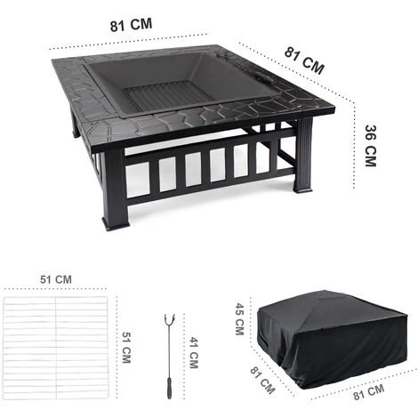 TODECO Foyer De Chauffage 3 En 1, BBQ Brasero, 81 X 81 X 45 Cm, Noir, Matériau: Acier - Noir 4 TODECO Foyer De Chauffage 3 En 1, BBQ Brasero, 81 X 81 X 45 Cm, Noir, Matériau: Acier - Noir – Image 2