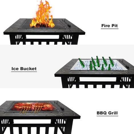 TODECO Foyer De Chauffage 3 En 1, BBQ Brasero, 81 X 81 X 45 Cm, Noir, Matériau: Acier - Noir 5 TODECO Foyer De Chauffage 3 En 1, BBQ Brasero, 81 X 81 X 45 Cm, Noir, Matériau: Acier - Noir – Image 3