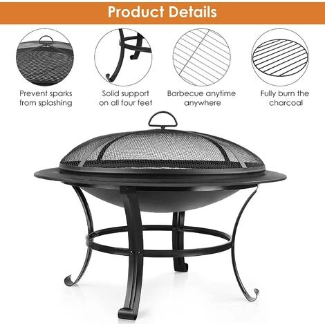 FIXKIT Bol à Feu (φ76X56cm), Cheminée 2en1 Avec Grille De Grill Pour La Chaleur / Grill, Bol à Feu Avec Protection Contre Les étincelles Et Filet De Poker Et De Charbon De Bois, Bols à Feu Pour Le Jardin De Camping 5 FIXKIT Bol à Feu (φ76X56cm), Cheminée 2en1 Avec Grille De Grill Pour La Chaleur / Grill, Bol à Feu Avec Protection Contre Les étincelles Et Filet De Poker Et De Charbon De Bois, Bols à Feu Pour Le Jardin De Camping – Image 3