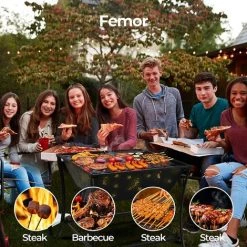 FIXKIT Brasero De Jardin, Foyer Extérieur, Brasero Exterieur, Avec Filet Grillé & Couverture En Treillis Lgnifuge &Tisonnier, Foyer De Chauffage/ Barbecue, 62*61*61 Cm,pour Jardin, Terrasse, Patio -Chauffage d'extérieur Soldes 35090829 5