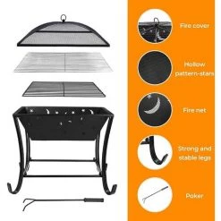 PEDY Brasero De Jardin, Foyer Extérieur, Brasero Exterieur, Avec Filet Grillé & Couverture En Treillis Lgnifuge &Tisonnier, Foyer De Chauffage/ Barbecue, 62*61*61 Cm,pour Jardin, Terrasse, Patio -Chauffage d'extérieur Soldes 35177922 4