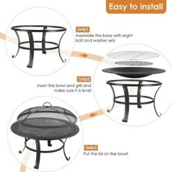 PEDY Bol à Feu (φ76X56cm), Cheminée 2en1 Avec Grille De Grill Pour La Chaleur / Grill, Bol à Feu Avec Protection Contre Les étincelles Et Filet De Poker Et De Charbon De Bois, Bols à Feu Pour Le Jardin De Camping -Chauffage d'extérieur Soldes 35177956 4