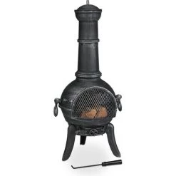 Relaxdays Braséro Extérieur, Four Mexicain Avec Tisonnier, Fonte De Fer, Pare-étincelles, Jardin, 112x46x48 Cm, Argenté