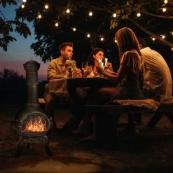 Relaxdays Braséro Extérieur, Four Mexicain Avec Tisonnier, Fonte De Fer, Pare-étincelles, Jardin, 112x46x48 Cm, Argenté -Chauffage d'extérieur Soldes 35684568 4