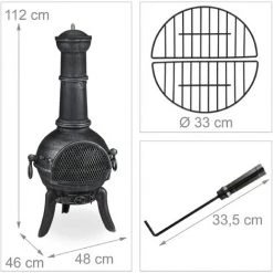 Relaxdays Braséro Extérieur, Four Mexicain Avec Tisonnier, Fonte De Fer, Pare-étincelles, Jardin, 112x46x48 Cm, Argenté -Chauffage d'extérieur Soldes 35684568 5