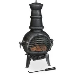 Relaxdays Braséro Extérieur, Four Mexicain Avec Tisonnier, Fonte De Fer, Pare-étincelles, Jardin, 86x46x38 Cm, Argenté