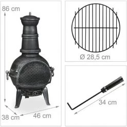 Relaxdays Braséro Extérieur, Four Mexicain Avec Tisonnier, Fonte De Fer, Pare-étincelles, Jardin, 86x46x38 Cm, Argenté -Chauffage d'extérieur Soldes 35873769 5