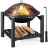 Yaheetech Brasero Exterieur Chauffage Foyer Poêle Pour Terrasse Patio Cour Avec Poker Gril Couvercle Noir 54 X 54 X 56,5 Cm -Chauffage d'extérieur Soldes 36261003 1