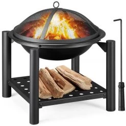 Yaheetech Brasero Exterieur Chauffage Foyer Poêle Pour Terrasse Patio Cour Avec Poker Gril Couvercle Noir 54 X 54 X 56,5 Cm