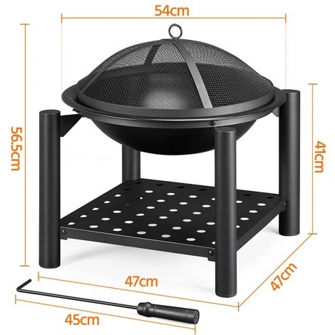 Yaheetech Brasero Exterieur Chauffage Foyer Poêle Pour Terrasse Patio Cour Avec Poker Gril Couvercle Noir 54 X 54 X 56,5 Cm 4 Yaheetech Brasero Exterieur Chauffage Foyer Poêle Pour Terrasse Patio Cour Avec Poker Gril Couvercle Noir 54 X 54 X 56,5 Cm – Image 2