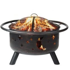 2 En 1 Foyer De Chauffage Brasero Grille Barbecue Exterieur BBQ 76*76*58cm Coxolo