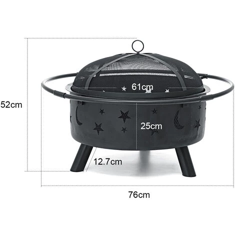 ZEBRAA Foyer De Chauffage Brasero Exterieur Jardin Barbecue BBQ Avec Couvercle + Baton 76*51cm 5 ZEBRAA Foyer De Chauffage Brasero Exterieur Jardin Barbecue BBQ Avec Couvercle + Baton 76*51cm – Image 3