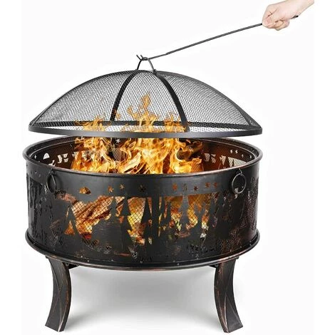 Fixkit Brasero De Jardin, 69x69x65cm, 27 '' Cheminée Exterieur, Grille Poker Et Charbon De Bois, Pour Chauffage / Barbecue, Bol à Feu Pour Le Jardin, Terrasse Et Plage, Motif D'Elan, Grand Cadeau 4 Fixkit Brasero De Jardin, 69x69x65cm, 27 '' Cheminée Exterieur, Grille Poker Et Charbon De Bois, Pour Chauffage / Barbecue, Bol à Feu Pour Le Jardin, Terrasse Et Plage, Motif D'Elan, Grand Cadeau – Image 2