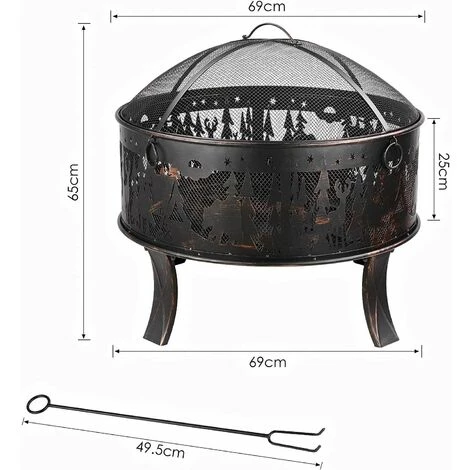 Fixkit Brasero De Jardin, 69x69x65cm, 27 '' Cheminée Exterieur, Grille Poker Et Charbon De Bois, Pour Chauffage / Barbecue, Bol à Feu Pour Le Jardin, Terrasse Et Plage, Motif D'Elan, Grand Cadeau 6 Fixkit Brasero De Jardin, 69x69x65cm, 27 '' Cheminée Exterieur, Grille Poker Et Charbon De Bois, Pour Chauffage / Barbecue, Bol à Feu Pour Le Jardin, Terrasse Et Plage, Motif D'Elan, Grand Cadeau – Image 4