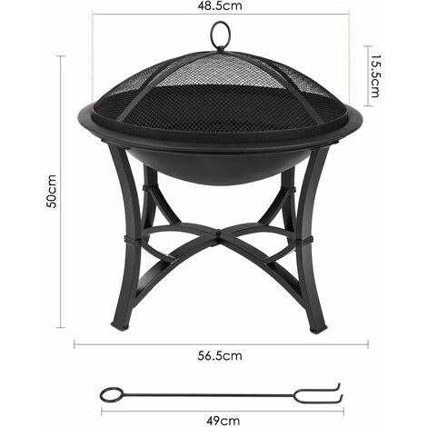 Fixkit Bol à Feu, Ø56,5 * 50cm, Panier à Feu Avec Protection Contre Les étincelles, Tisonnier Et Grille à Charbon, Cheminée De Jardin, Cadre Stable à Quatre Pieds, Facile à Assembler, Portable, Pour Chauffage/barbecue 6 Fixkit Bol à Feu, Ø56,5 * 50cm, Panier à Feu Avec Protection Contre Les étincelles, Tisonnier Et Grille à Charbon, Cheminée De Jardin, Cadre Stable à Quatre Pieds, Facile à Assembler, Portable, Pour Chauffage/barbecue – Image 4