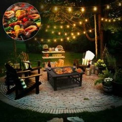 Fixkit Foyer Multi-Fonction 3 In 1 Barbecue Récipient Glace Brasero Extérieur Cour Jardin En Métal Carré Table Chauffage Réchaud Avec Housse Imperméable 81cm*81cm*45cm Fire Pit & Grill -Chauffage d'extérieur Soldes 37282670 4