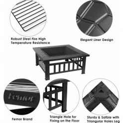 Fixkit Foyer Multi-Fonction 3 In 1 Barbecue Récipient Glace Brasero Extérieur Cour Jardin En Métal Carré Table Chauffage Réchaud Avec Housse Imperméable 81cm*81cm*45cm Fire Pit & Grill -Chauffage d'extérieur Soldes 37282670 5