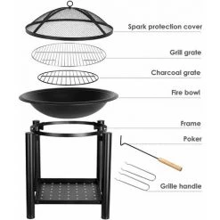 Fixkit Brasero De Jardin, Cheminée Avec Grill, Brasier Extérieur, Barbecue à Charbon De Bois, Avec Tisonnier Et Compartiment De Rangement Pour Bois, Pour Camping, Feu De Camp, Terrasse, Jardin,Ø 54.5cm 8 Fixkit Brasero De Jardin, Cheminée Avec Grill, Brasier Extérieur, Barbecue à Charbon De Bois, Avec Tisonnier Et Compartiment De Rangement Pour Bois, Pour Camping, Feu De Camp, Terrasse, Jardin,Ø 54.5cm -Chauffage d'extérieur Soldes 37282683 2