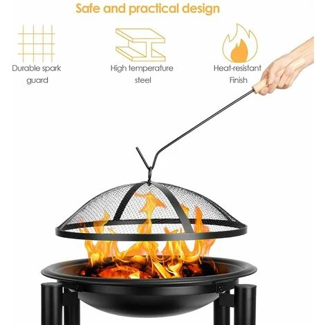 Fixkit Brasero De Jardin, Cheminée Avec Grill, Brasier Extérieur, Barbecue à Charbon De Bois, Avec Tisonnier Et Compartiment De Rangement Pour Bois, Pour Camping, Feu De Camp, Terrasse, Jardin,Ø 54.5cm 5 Fixkit Brasero De Jardin, Cheminée Avec Grill, Brasier Extérieur, Barbecue à Charbon De Bois, Avec Tisonnier Et Compartiment De Rangement Pour Bois, Pour Camping, Feu De Camp, Terrasse, Jardin,Ø 54.5cm – Image 3
