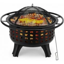 PEDY Bol à Feu Panier à Feu Grill étincelle Hotte Feu De Jardin Cheminée BBQ