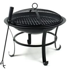 WILTEC Panier à Feu Ø56cm Avec Pare-étincelles Et Grille, 2en1 Foyer Et Plaque De Barbecue Avec Crochet -Chauffage d'extérieur Soldes 37829217 2