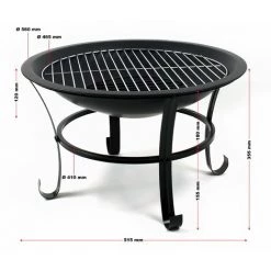 WILTEC Panier à Feu Ø56cm Avec Pare-étincelles Et Grille, 2en1 Foyer Et Plaque De Barbecue Avec Crochet -Chauffage d'extérieur Soldes 37829217 5