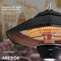 AREBOS Chauffage Infrarouge Plafond | Radiateur électrique Suspendu | | Chauffage De Terrasse (2.000W Avec Télécommande (Hexagonal)) - Noir 10 AREBOS Chauffage Infrarouge Plafond | Radiateur électrique Suspendu | | Chauffage De Terrasse (2.000W Avec Télécommande (Hexagonal)) - Noir -Chauffage d'extérieur Soldes 38903345 4