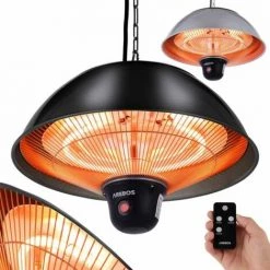 AREBOS Radiateur Plafont | Chauffage Infrarouge | Plafonier Radiant Pour Terrasse | 1500 W | Technologie Low-Glare | Intérieur Et Extérieur | IP34 | 3 Niveaux 500/1000/1500W | Télécommande | Noir - Noir