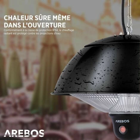 AREBOS Radiateur Plafont | Chauffage Infrarouge | Plafonier Radiant Pour Terrasse | 1500 W | Technologie Low-Glare | Intérieur Et Extérieur | IP34 | 3 Niveaux 500/1000/1500W | Télécommande | Noir - Noir 6 AREBOS Radiateur Plafont | Chauffage Infrarouge | Plafonier Radiant Pour Terrasse | 1500 W | Technologie Low-Glare | Intérieur Et Extérieur | IP34 | 3 Niveaux 500/1000/1500W | Télécommande | Noir - Noir – Image 4