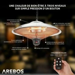 AREBOS Chauffage Radiant De Plafond 2.000 W | 3 Réglages De Chaleur | Argent | Avec Lampe LED + Télécommande Chauffage Radiant Infrarouge Chauffage De Terrasse 9 AREBOS Chauffage Radiant De Plafond 2.000 W | 3 Réglages De Chaleur | Argent | Avec Lampe LED + Télécommande Chauffage Radiant Infrarouge Chauffage De Terrasse -Chauffage d'extérieur Soldes 39581585 3