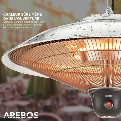AREBOS Chauffage Radiant De Plafond 2.000 W | 3 Réglages De Chaleur | Argent | Avec Lampe LED + Télécommande Chauffage Radiant Infrarouge Chauffage De Terrasse 6 AREBOS Chauffage Radiant De Plafond 2.000 W | 3 Réglages De Chaleur | Argent | Avec Lampe LED + Télécommande Chauffage Radiant Infrarouge Chauffage De Terrasse – Image 4