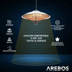 AREBOS Chauffage Radiant De Plafond 2.000 W | 3 Réglages De Chaleur | Argent | Avec Lampe LED + Télécommande Chauffage Radiant Infrarouge Chauffage De Terrasse 11 AREBOS Chauffage Radiant De Plafond 2.000 W | 3 Réglages De Chaleur | Argent | Avec Lampe LED + Télécommande Chauffage Radiant Infrarouge Chauffage De Terrasse -Chauffage d'extérieur Soldes 39581585 5