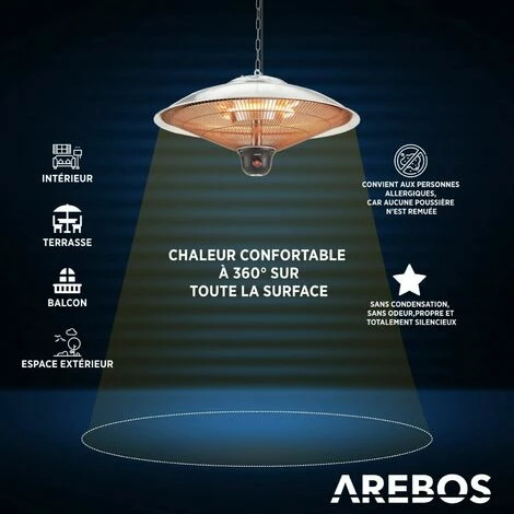 AREBOS Chauffage Radiant De Plafond 2.000 W | 3 Réglages De Chaleur | Argent | Avec Lampe LED + Télécommande Chauffage Radiant Infrarouge Chauffage De Terrasse 7 AREBOS Chauffage Radiant De Plafond 2.000 W | 3 Réglages De Chaleur | Argent | Avec Lampe LED + Télécommande Chauffage Radiant Infrarouge Chauffage De Terrasse – Image 5