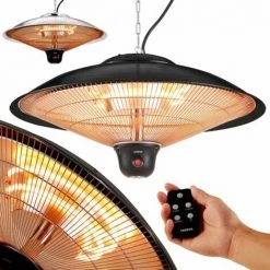 AREBOS Chauffage Radiant De Plafond 2.000 W | Radiateur électrique| 3 Réglages De Chaleur | Noir | Avec Lampe LED + Télécommande | Chauffage Radiant Infrarouge | Chauffage Radiant De Terrasse - Noir