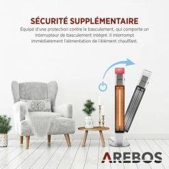 AREBOS Radiateur Infrarouge | Chauffage Radiant électrique | 1500W | LED 16 Couleurs | Intérieur Et Extérieur | Sol | Avec Pied Et Télécommande | Argent - Argent -Chauffage d'extérieur Soldes 39605872 3